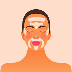 Strip Lines Skin Care. Modern Flat Vector Illustration. Woman with Beauty Strip Lines on Face. Website Template. Social Media Concept.