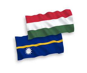 Flags of Republic of Nauru and Hungary on a white background