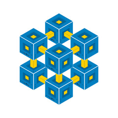 Blockchain Technology. Blockchain and Cryptocurrency on White Background. Isometric Vector Illustration.