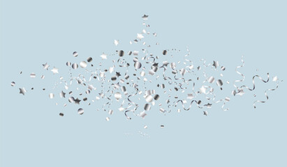 Silver Star Falling Vector Blue Background. Happy