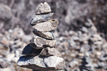 cairn on a rock on a sunny day