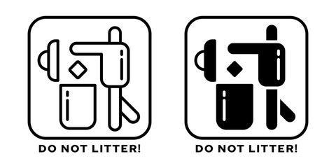 Product packaging labeling - Throw away in the trash bin. Sign - Take care of the work of the cleaners. Symbol - Keep your country clean. Sign - Do not litter! Vector elements.