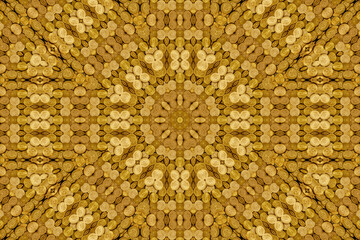 Kaleidoscope abstract pattern of American gold coin treasure hoard of the rare USA double eagle 20 dollar bullion currency coinage used in the late 19th century as America money, stock photo image