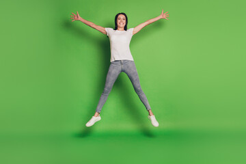 Full size photo of jumping woman