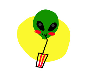 The Martian is drinking a drink. Cartoon. Vector illustration.