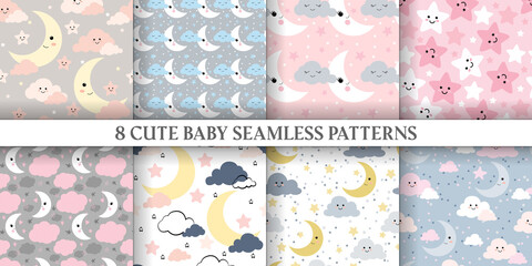 polka dots seamless patterns pink and blue baby shower