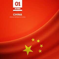 Creative China flag on fabric texture. Vintage style national day background