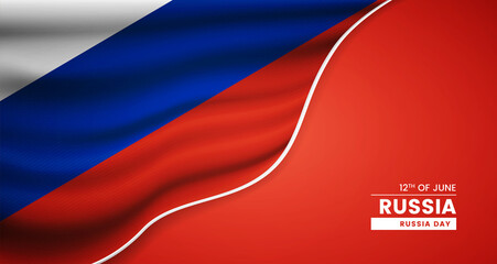 Abstract Russia day background with elegant fabric flag and typographic illustration