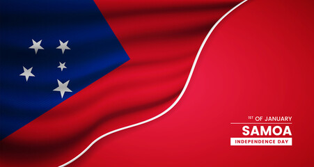 Abstract independence day of Samoa background with elegant fabric flag and typographic illustration