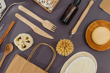 Set of zero waste and reusable products from natural materials
