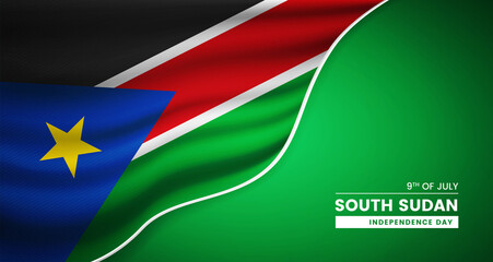 Abstract independence day of South Sudan background with elegant fabric flag and typographic illustration