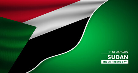 Abstract independence day of Sudan background with elegant fabric flag and typographic illustration