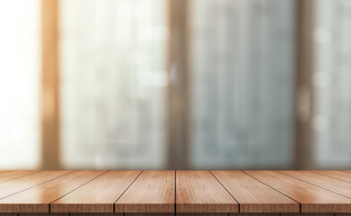 Empty wood table with blur vintage restaurant background.