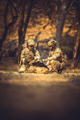 army soldier with rifle and machine gun. 
