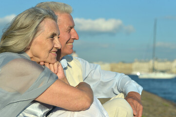 Fototapeta premium Happy elderly couple on beach