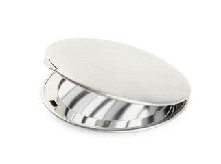 Silver cosmetic pocket mirror isolated on white