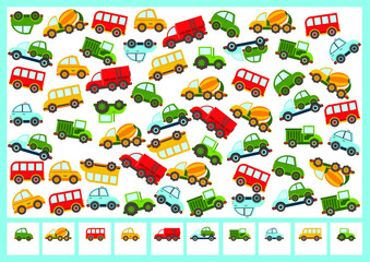 I spy game. Count the transport. Kids mini game for development.