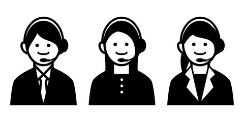 コールセンター, オペレーター, お問い合わせのベクターアイコンイラスト白背景