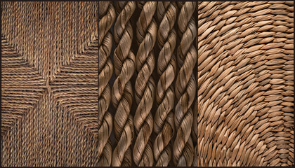 Collage of different natural backgrounds and textures.Collection of vertical images:wicker bamboo,rattan ,straw..