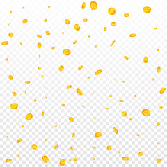 American dollar coins falling. Divine scattered USD coins. USA money. Curious jackpot, wealth or success concept. Vector illustration.
