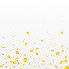 Chinese yuan coins falling. Energetic scattered CNY coins. China money. Divine jackpot, wealth or success concept. Vector illustration.
