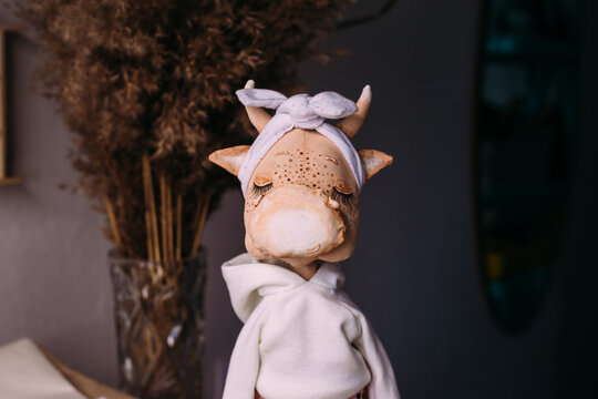 Author's original self-made doll bull and cow with a beautiful painted face