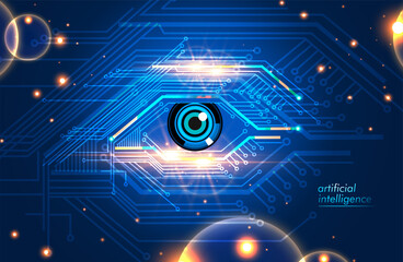 Artificial Intelligence eye icon electronic eye concept, technologies for the global surveillance, security of computer systems and networks