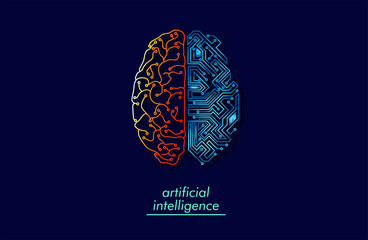 Wired brain illustration - next step to artificial intelligence and circuit board human brain.
Concept illustration Electronic chip in form of human brain in electronic cyberspace. - 433441792