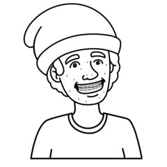 Obraz premium boy with hat and braces. comic, outline, avatar, puberty.