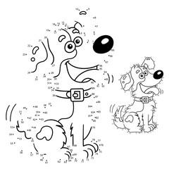 Puzzle Game for kids: numbers game. Coloring Page Outline Of cartoon dog. Coloring book for children.