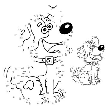 Puzzle Game for kids: numbers game. Coloring Page Outline Of cartoon dog. Coloring book for children.