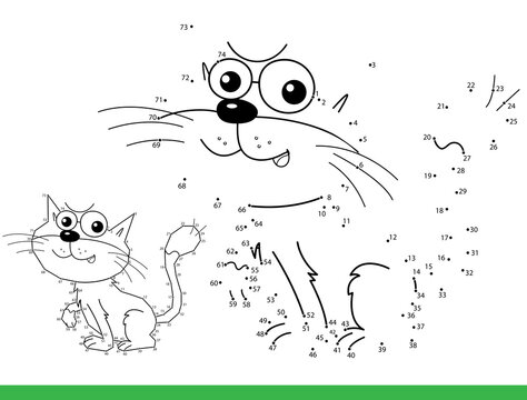 Puzzle Game for kids: numbers game. Coloring Page Outline of cartoon cat. Coloring Book for children.