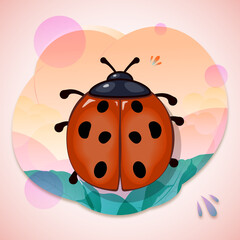 Modern abstract Cartoon Vector illustration floral frame with ladybug. Template for print and internet.