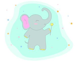 A cute elephant with a magic wand
