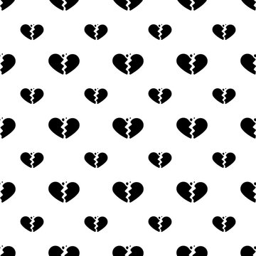 Haerts seamless pattern, Black broken heart pattern on white background.