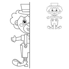 Draw symmetrically. Coloring Page Outline Of cartoon  circus clown. Coloring Book for kids. © oleon17