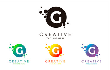 G Dots Letter Logo set in Beautiful Gradient Color. G bubble letter in black, purple, yellow and green gradient vector illustration.
