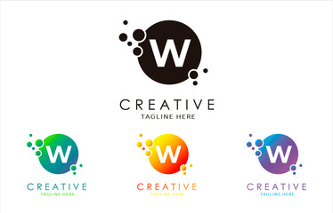 W Dots Letter Logo set in Beautiful Gradient Color. W bubble letter in black, purple, yellow and green gradient vector illustration.
