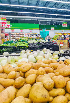 Inside at vegetable department Supermarket Bodega Aurrera in Mexico.