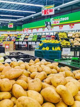 Inside at vegetable department Supermarket Bodega Aurrera in Mexico.