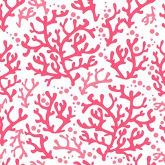Coral seamless pattern. Sea reef seaweeds texture, abstract ocean floral underwater graphics, vector fashion wallpaper and fabric decoration. Pink plants with bright bubbles design