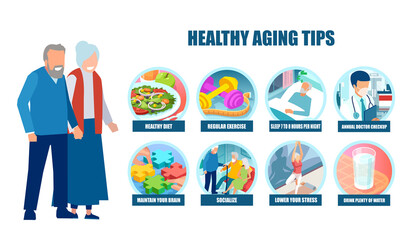 Vector of a senior couple following doctor advice on healthy aging