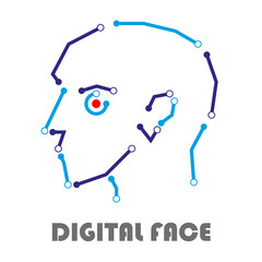Chip style digital face, vector art illustration.