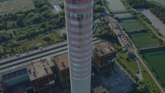 Aerial Panorama of Industrial Area with Chimne of Thermal Power Plant or Station