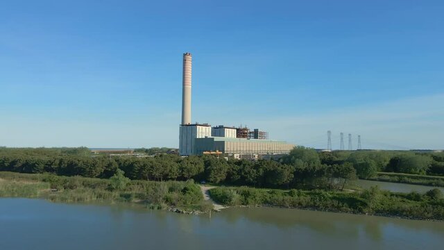 Aerial Panorama of Industrial Area with Chimne of Thermal Power Plant or Station