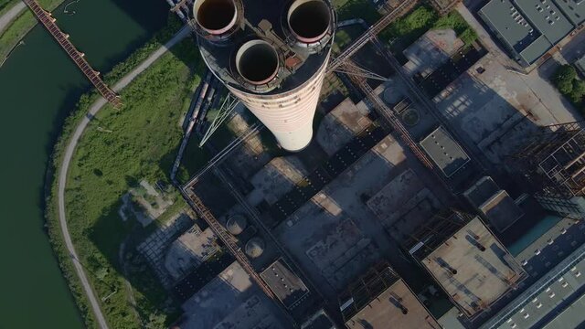 Aerial Panorama of Industrial Area with Chimne of Thermal Power Plant or Station