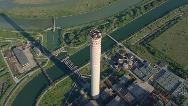 Aerial Panorama of Industrial Area with Chimne of Thermal Power Plant or Station