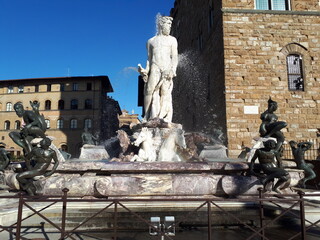 Florence, the Fountain of Neptune, also known as the Biancone, located in Piazza della Signoria in Florence represents a great monument celebrating the power of Cosimo I Medici. Italy