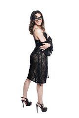 sexy  woman  in mask  posing isolated  on white