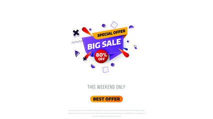 Fototapeta premium Sale banner template design with geometric background , Big sale special offer up to 80% off. Super Sale, end of season special offer banner. vector illustration.